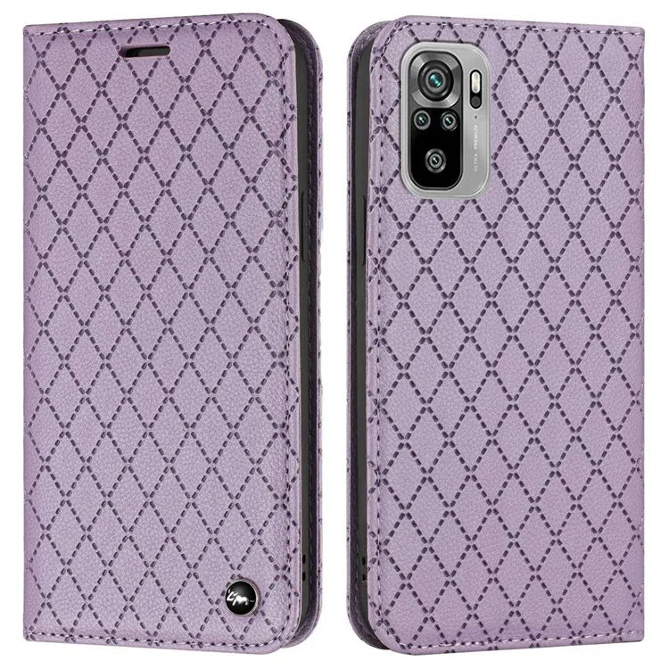 Pour Xiaomi Redmi Note 10 4G / Modèle de Rhombus à Disposition 10S Texture Litchi Texture Portefeuille Portefeuille Anti-scratch Couverture de Téléphone Mobile - Violet