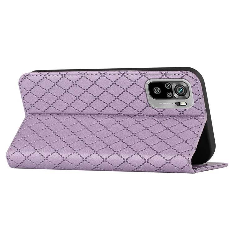 Pour Xiaomi Redmi Note 10 4G / Modèle de Rhombus à Disposition 10S Texture Litchi Texture Portefeuille Portefeuille Anti-scratch Couverture de Téléphone Mobile - Violet