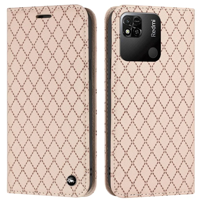 For Xiaomi Redmi 10A Rhombus Pattern Litchi Texture Scratch-resistant Phone Case Wallet Stand Magnetic PU Leather RFID Blocking Phone Cover - Yellow
