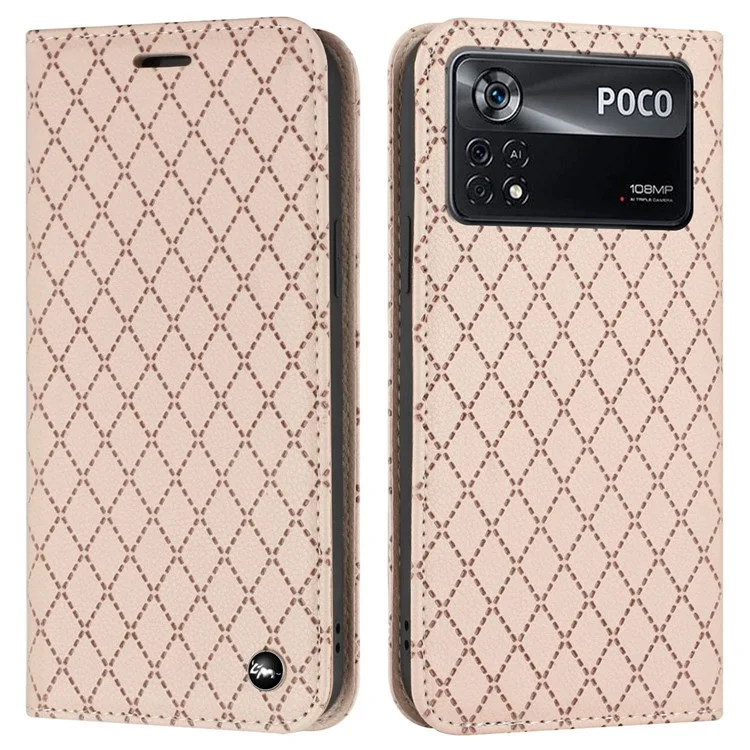 Per Xiaomi Poco X4 Pro 5G Anti-fall Litchi Texture Phone Porthert Stand Con Motivo RFID Blocking Protective Case - Giallo