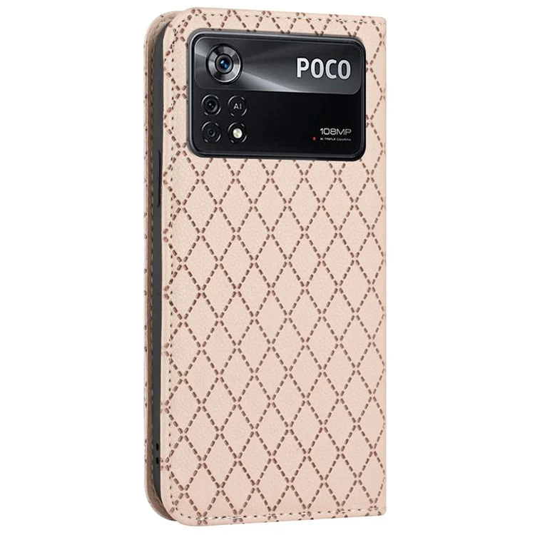 Per Xiaomi Poco X4 Pro 5G Anti-fall Litchi Texture Phone Porthert Stand Con Motivo RFID Blocking Protective Case - Giallo