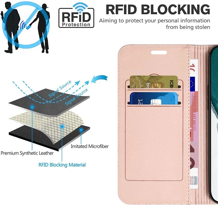 Per Xiaomi Poco X4 Pro 5G Anti-fall Litchi Texture Phone Porthert Stand Con Motivo RFID Blocking Protective Case - Giallo