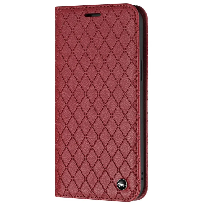 For Oppo A54 5G/A74 5G/A93 5G Litchi Texture Phone Wallet Case with Rhombus Pattern RFID Blocking Protective Cover Viewing Stand - Red