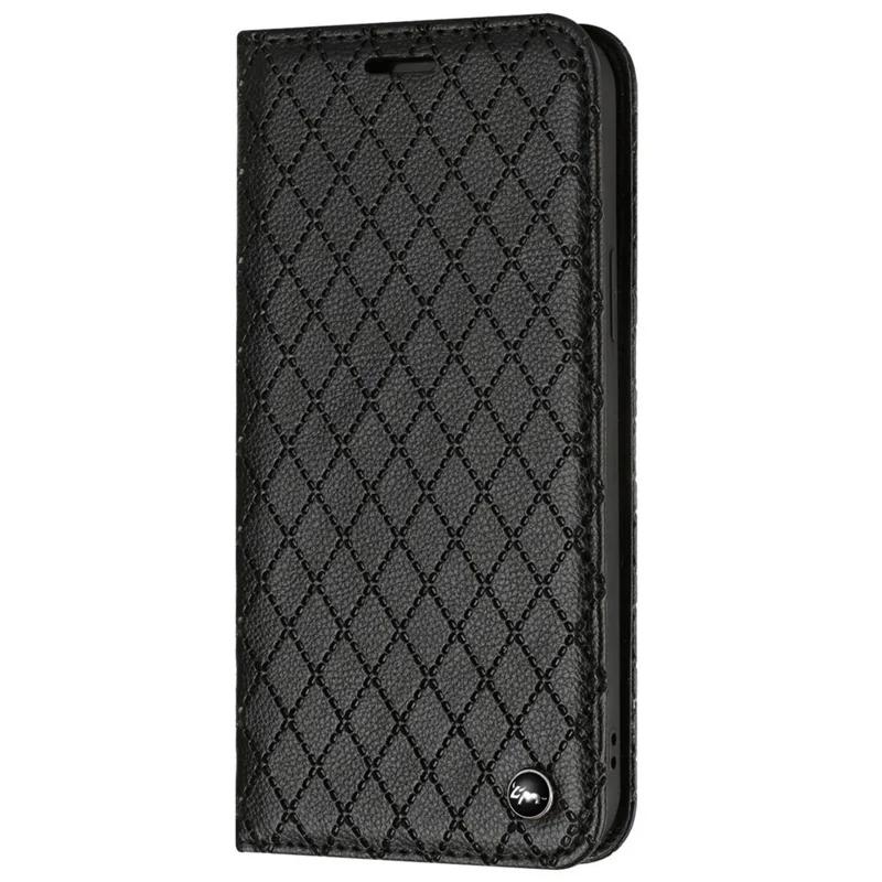 For Oppo A54 5G/A74 5G/A93 5G Litchi Texture Phone Wallet Case with Rhombus Pattern RFID Blocking Protective Cover Viewing Stand - Black