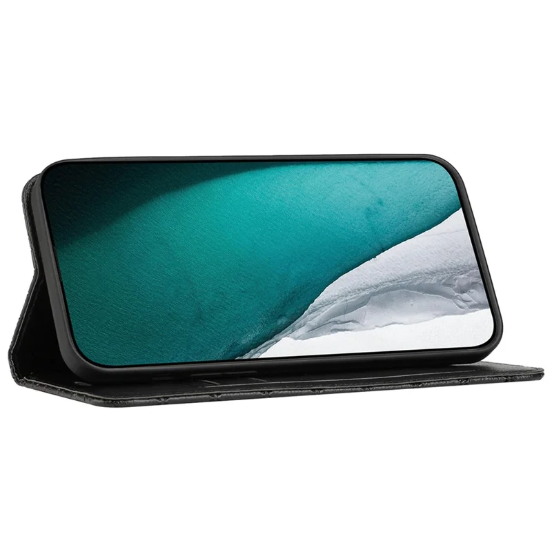 For Oppo A54 5G/A74 5G/A93 5G Litchi Texture Phone Wallet Case with Rhombus Pattern RFID Blocking Protective Cover Viewing Stand - Black