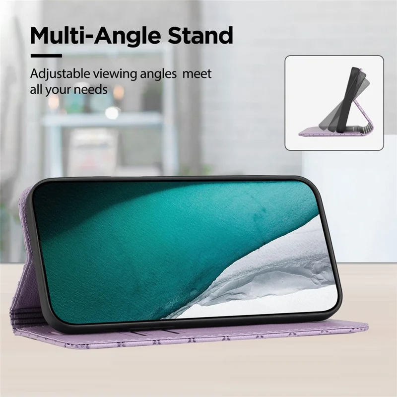 For Oppo A54 5G/A74 5G/A93 5G Litchi Texture Phone Wallet Case with Rhombus Pattern RFID Blocking Protective Cover Viewing Stand - Purple