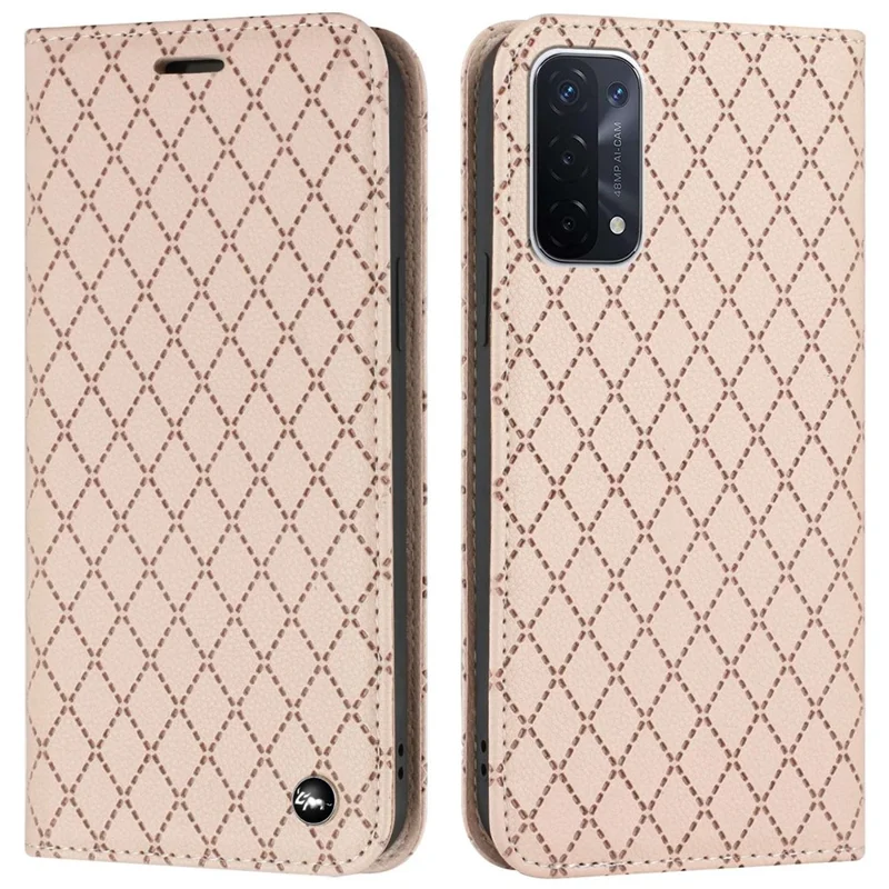 For Oppo A54 5G/A74 5G/A93 5G Litchi Texture Phone Wallet Case with Rhombus Pattern RFID Blocking Protective Cover Viewing Stand - Yellow