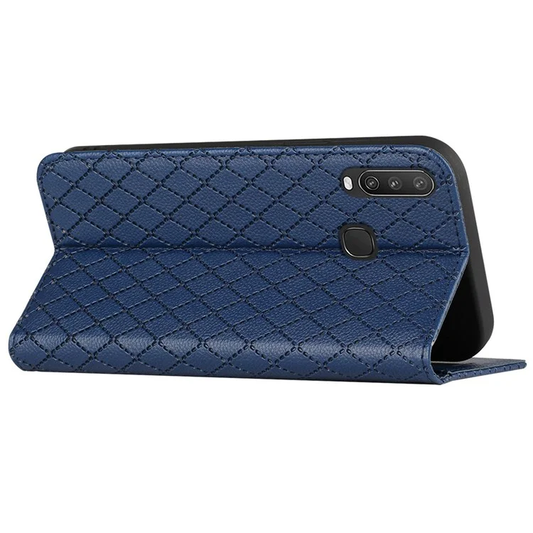 Pour Vivo Y12 / Y15 / Y17 / Y11 (2019) Litchi Texture Anti-drop Téléphone Cover Avec Motif Rhombus Flip le Cuir Wallet Case Stand - Bleu