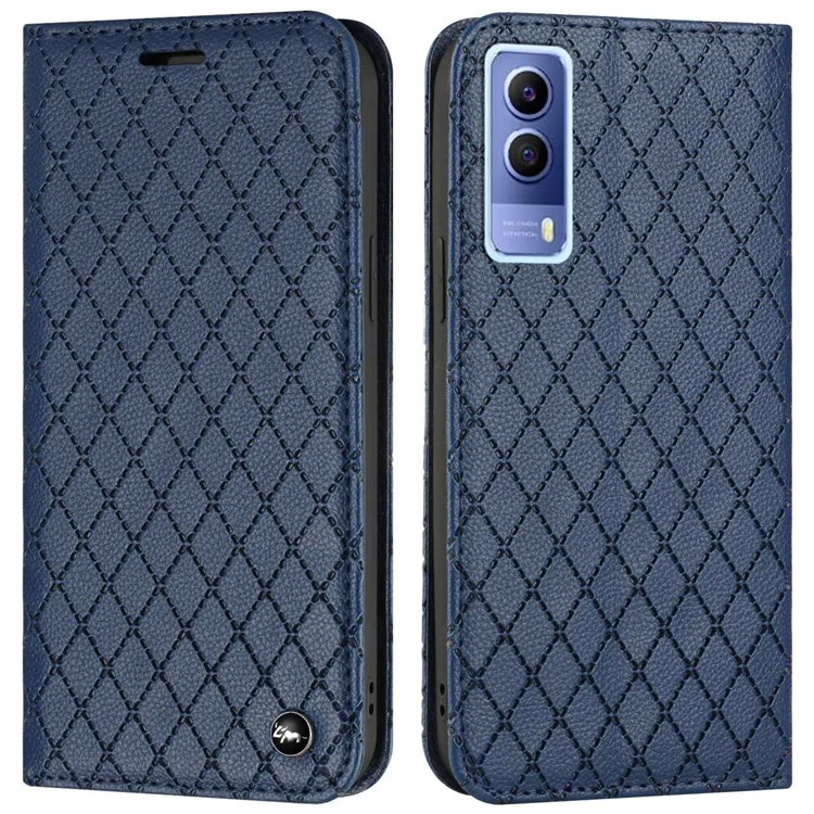 Para Vivo Y72 5G / Iqoo Z3 5G / Y53s / Y52 5G Textura Litchi Textura Anti-drop Tape Com Padrão de Rombus Proteção Flip Flip Cheatra Carteira - Azul