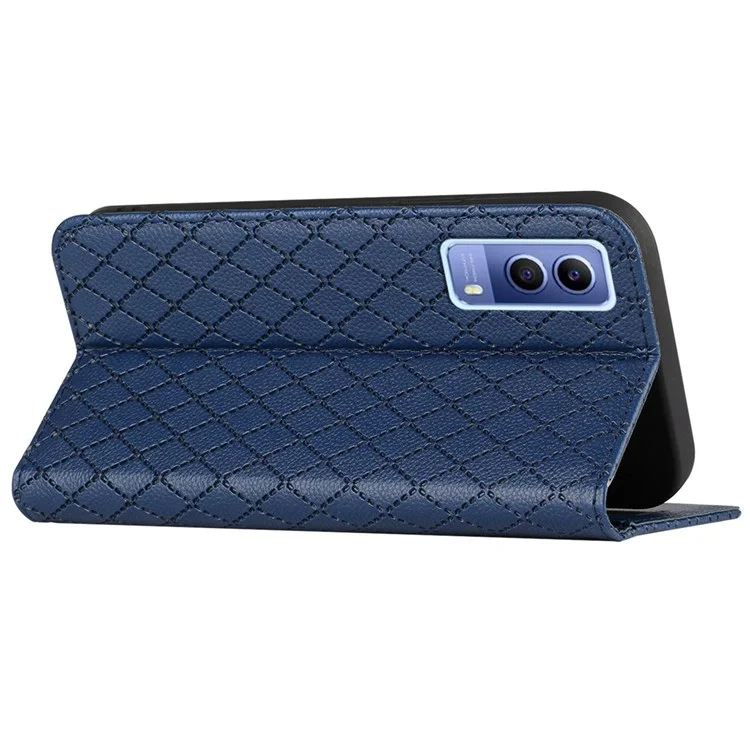 Para Vivo Y72 5G / Iqoo Z3 5G / Y53s / Y52 5G Textura Litchi Textura Anti-drop Tape Com Padrão de Rombus Proteção Flip Flip Cheatra Carteira - Azul