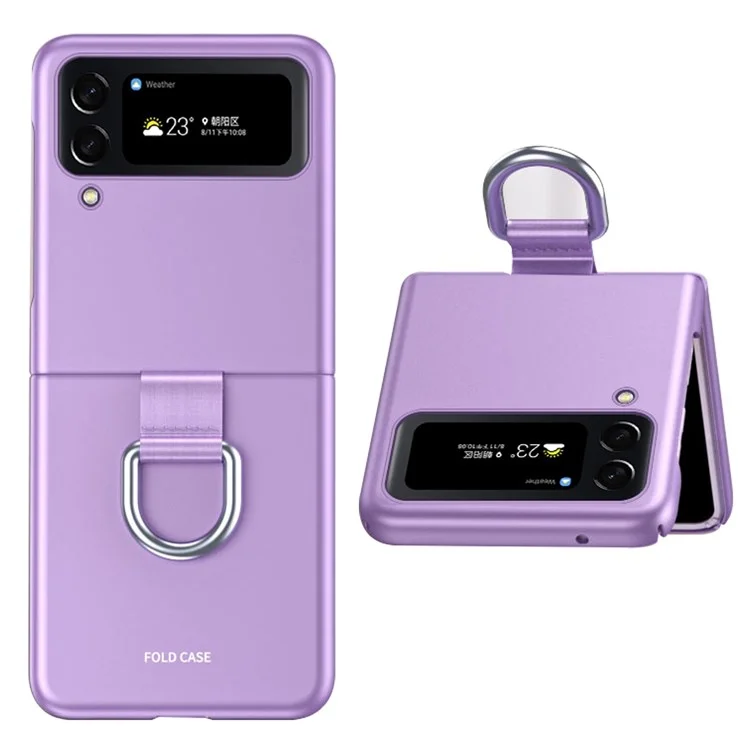 For Samsung Galaxy Z Flip4 5G Ribbon Metal Ring Holder Ultra-slim Anti-fingerprint Hard PC Cell Phone Case Cover - Purple