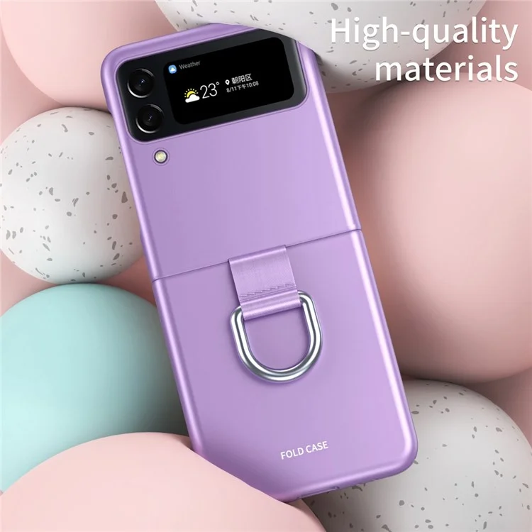 For Samsung Galaxy Z Flip4 5G Ribbon Metal Ring Holder Ultra-slim Anti-fingerprint Hard PC Cell Phone Case Cover - Purple