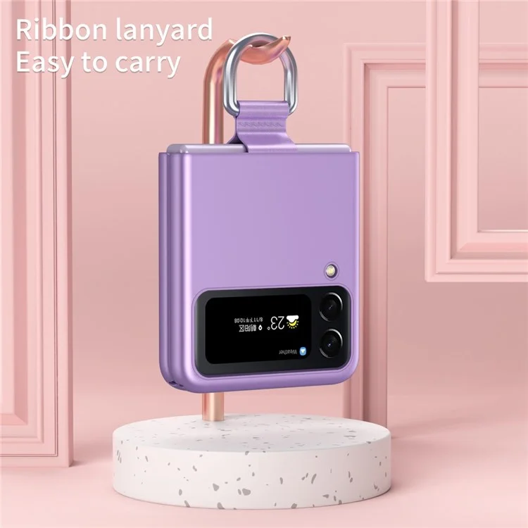 Para Samsung Galaxy Z Flip4 5G Fita Metálica Suporte de Anel Ultra-fino Capa Rígida de PC Anti-impressão Digital - Roxo