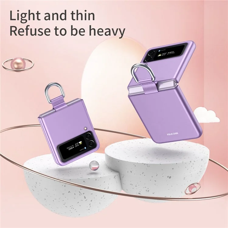 Para Samsung Galaxy Z Flip4 5G Fita Metálica Suporte de Anel Ultra-fino Capa Rígida de PC Anti-impressão Digital - Roxo