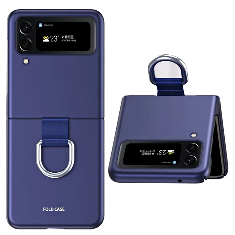 Per Samsung Galaxy Z Flip4 5G Ribbon Metal Ring Holder Ultra-slim Anti-fingerprint Hard PC Cell Phone Case Cover - Zaffiro