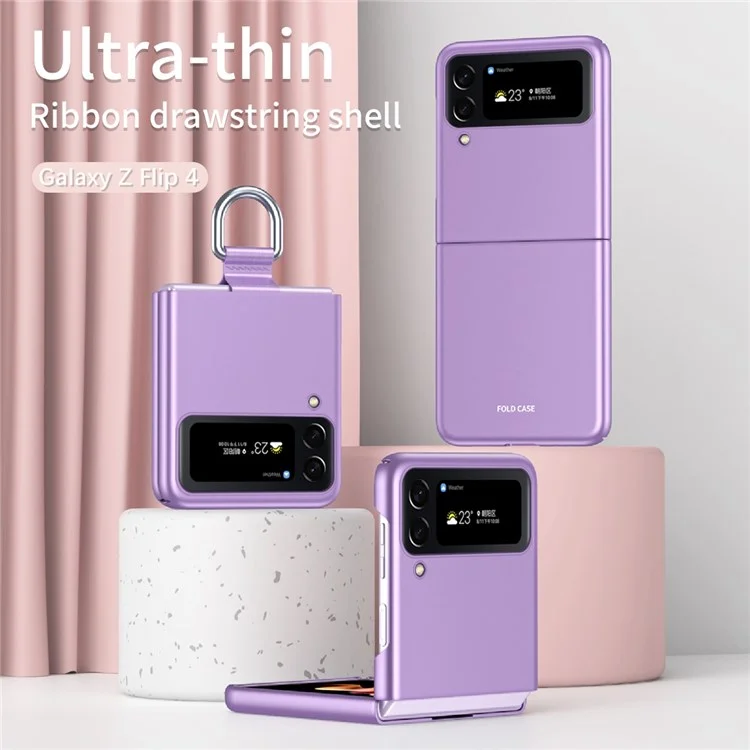 Per Samsung Galaxy Z Flip4 5G Ribbon Metal Ring Holder Ultra-slim Anti-fingerprint Hard PC Cell Phone Case Cover - Zaffiro
