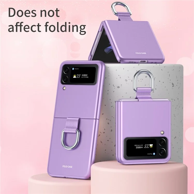 Per Samsung Galaxy Z Flip4 5G Ribbon Metal Ring Holder Ultra-slim Anti-fingerprint Hard PC Cell Phone Case Cover - Zaffiro