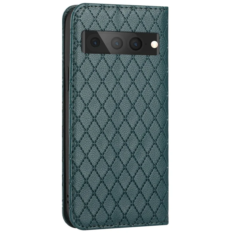 Litchi Texture Protective Case for Google Pixel 7 Pro Shockproof Folio Flip Cover with Wallet Rhombus Pattern Embossed PU Leather Stand Case RFID Blocking Phone Cover - Green
