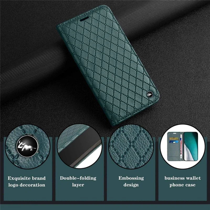 Litchi Texture Protective Case for Google Pixel 7 Pro Shockproof Folio Flip Cover with Wallet Rhombus Pattern Embossed PU Leather Stand Case RFID Blocking Phone Cover - Green