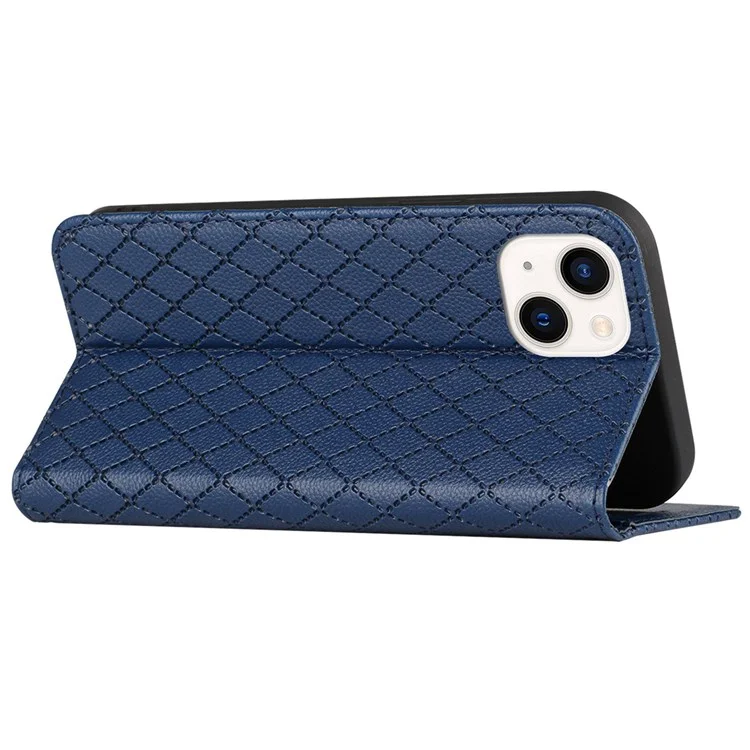 Custodia Wallet per iPhone 13 mini 5.4 pollici Antiurto Folio Flip Cover con Motivo a Rombi Goffrato Copertura per Telefono in Texture Litchi PU Pelle con Funzione di Blocco RFID - Blu
