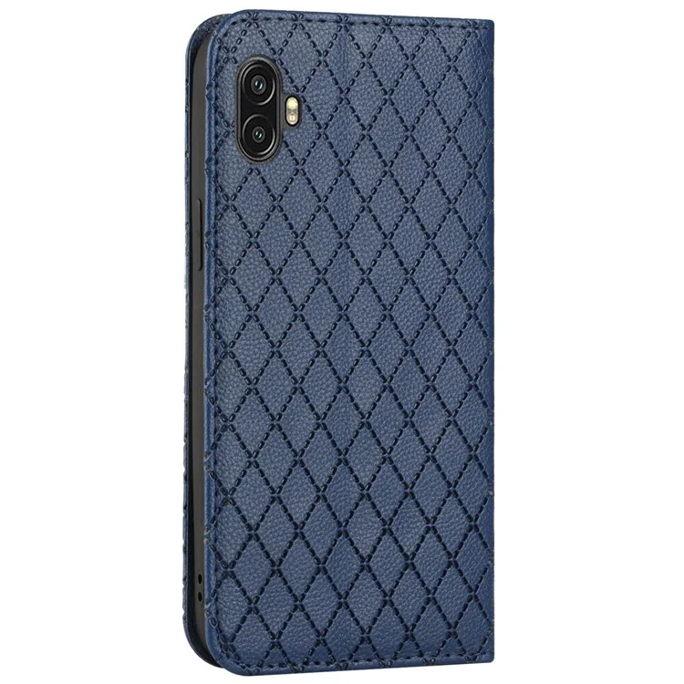 Pour Samsung Galaxy Xcover6 Pro 5G RFID Blocking PU Coueurs de Cuir Rhombus Backossing Litchi Texture Téléphone Stand Portefeuille - Bleu