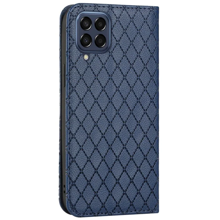 RFID Блокировка Телефона Защитный Корпус Для Samsung Galaxy M33 5G (глобальная Версия), Ромб, Магнитная Автоматическая Автоматическая Закрытая Текстура - Синий