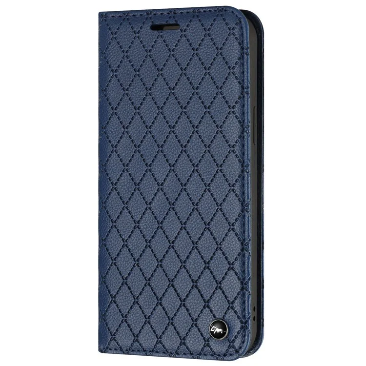 Wallet Phone Case for Samsung Galaxy A33 5G Rhombus Pattern Embossed Folio Flip Cover Litchi Texture PU Leather Stand Case with RFID Blocking Function - Blue