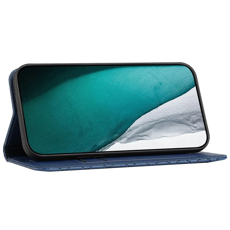 Wallet Phone Case for Samsung Galaxy A33 5G Rhombus Pattern Embossed Folio Flip Cover Litchi Texture PU Leather Stand Case with RFID Blocking Function - Blue