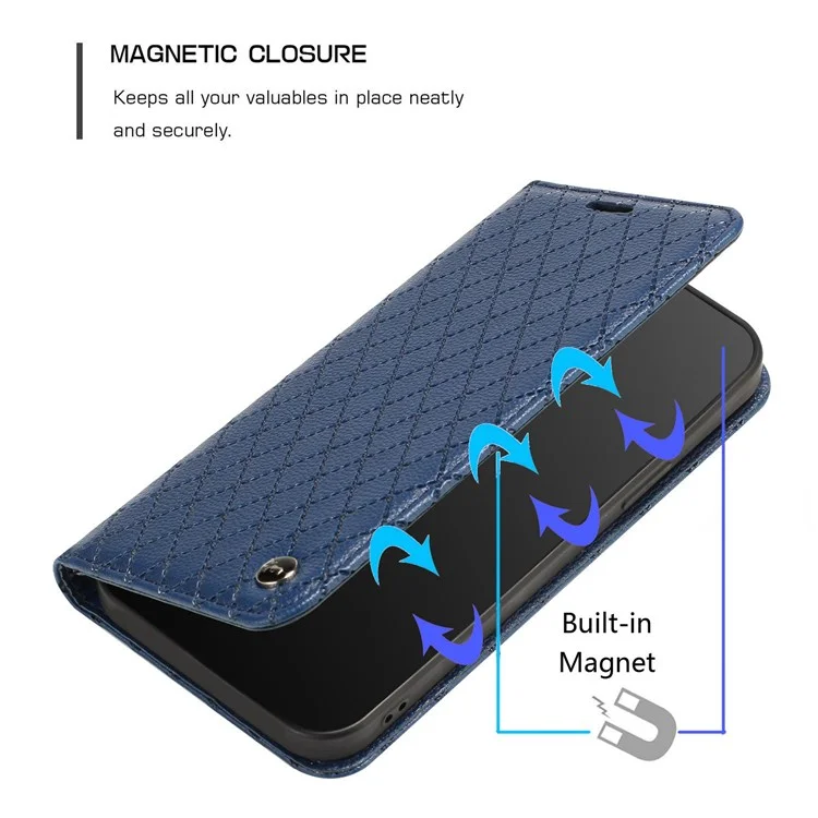 Wallet Phone Case for Samsung Galaxy A33 5G Rhombus Pattern Embossed Folio Flip Cover Litchi Texture PU Leather Stand Case with RFID Blocking Function - Blue