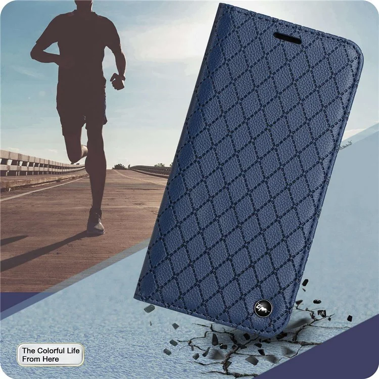 Wallet Phone Case for Samsung Galaxy A33 5G Rhombus Pattern Embossed Folio Flip Cover Litchi Texture PU Leather Stand Case with RFID Blocking Function - Blue
