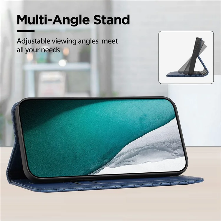 Wallet Phone Case for Samsung Galaxy A33 5G Rhombus Pattern Embossed Folio Flip Cover Litchi Texture PU Leather Stand Case with RFID Blocking Function - Blue