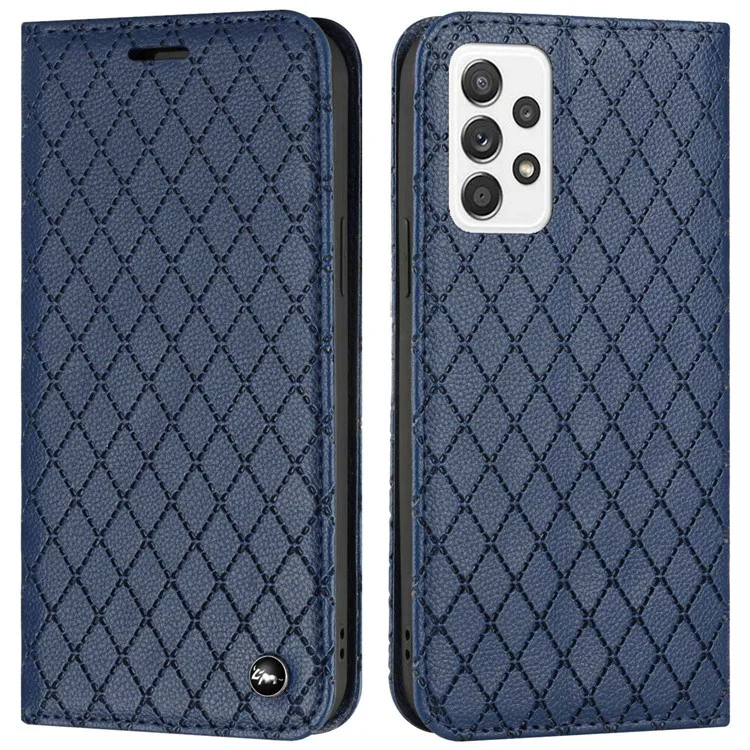 Para Samsung Galaxy A23 4G (165.4 x 76.9 x 8.4 Mm) Case de Teléfono de Billetera Patrón de Rombo en Relieve Litchi Textura Magnética PU Cuero Estuche Rfid Bloqueo de Teléfono Tapa Del Teléfono - Azul