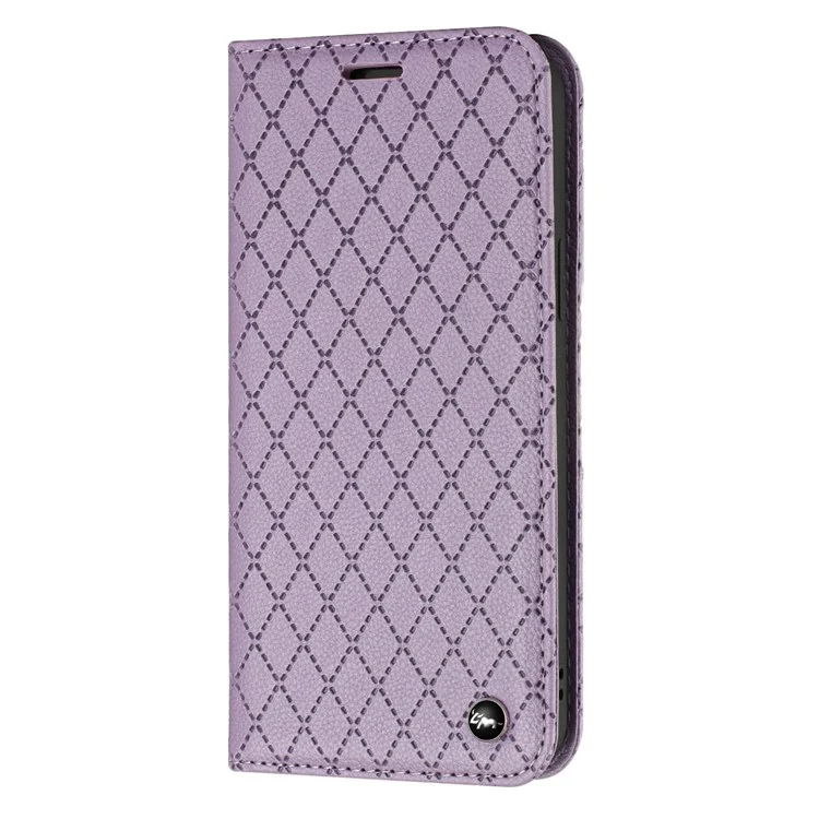 Para Samsung Galaxy A52 4G / 5G / A52s 5G RFID Blocking Phone Case, Magnetic Auto-absorbed Litchi Texture PU Leather Bump Proof Rhombus Embossment Cellphone Cover with Stand Wallet - Púrpura