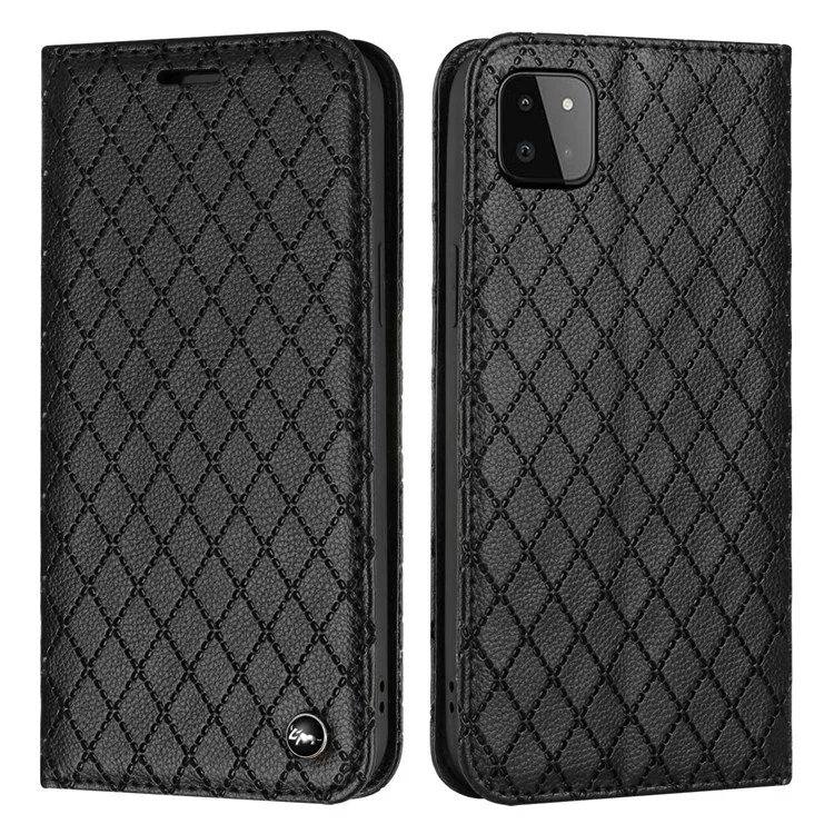 Para Samsung Galaxy A22 5G (versión de la Ue) Bloqueo de Teléfono de Bloqueo Rfid, Magnetic Autobsorbed Litchi Texture PU Leather Rombusment Cobertura de Cobertura Celular Cubierta Celular Con Billetera de Soporte - Negro