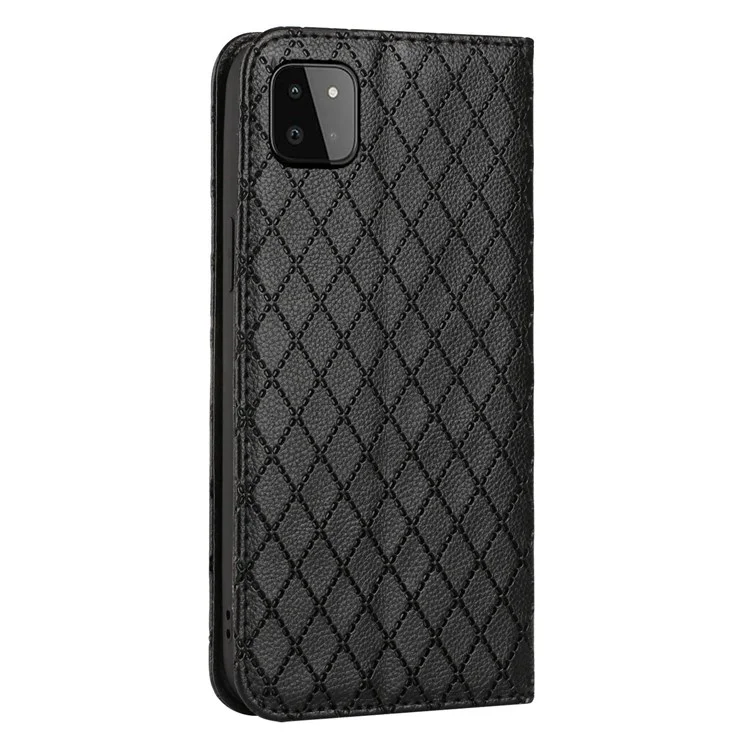Para Samsung Galaxy A22 5G (versión de la Ue) Bloqueo de Teléfono de Bloqueo Rfid, Magnetic Autobsorbed Litchi Texture PU Leather Rombusment Cobertura de Cobertura Celular Cubierta Celular Con Billetera de Soporte - Negro