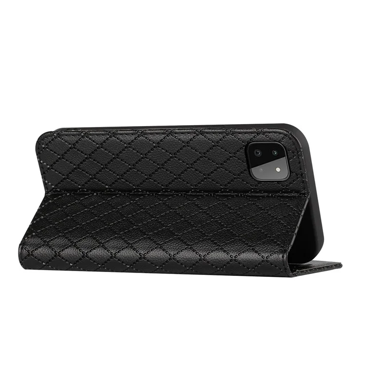 Para Samsung Galaxy A22 5G (versión de la Ue) Bloqueo de Teléfono de Bloqueo Rfid, Magnetic Autobsorbed Litchi Texture PU Leather Rombusment Cobertura de Cobertura Celular Cubierta Celular Con Billetera de Soporte - Negro