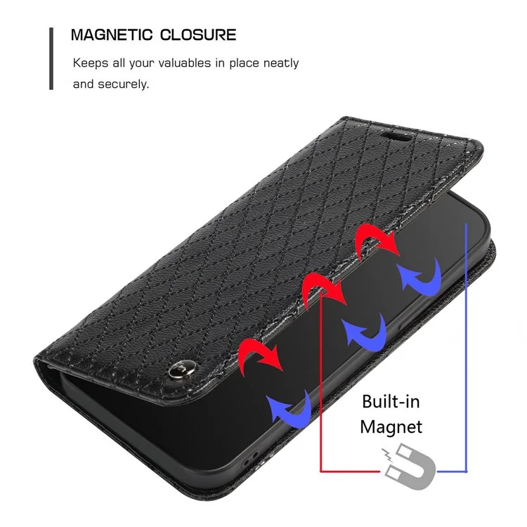 Para Samsung Galaxy A22 5G (versión de la Ue) Bloqueo de Teléfono de Bloqueo Rfid, Magnetic Autobsorbed Litchi Texture PU Leather Rombusment Cobertura de Cobertura Celular Cubierta Celular Con Billetera de Soporte - Negro