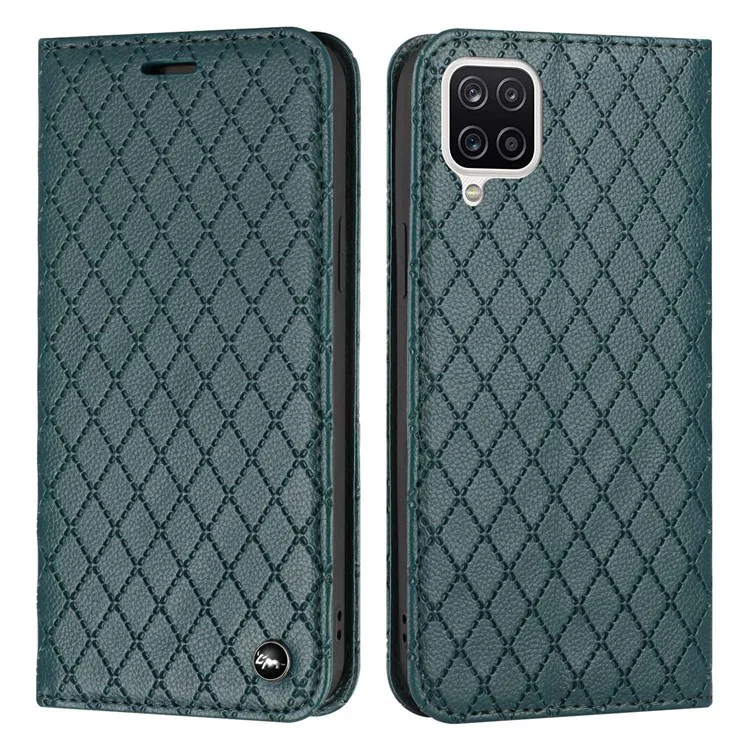 RFID -blockierungshülle Für Samsung Galaxy A12 4G / M12 4G / F12 4G, Magnetische Automatisch Absorbierte Litchi-textur PU Leder-rhombus-mobilfunk-handyschutzabdeckung Mit Ständer Brieftasche - Grün