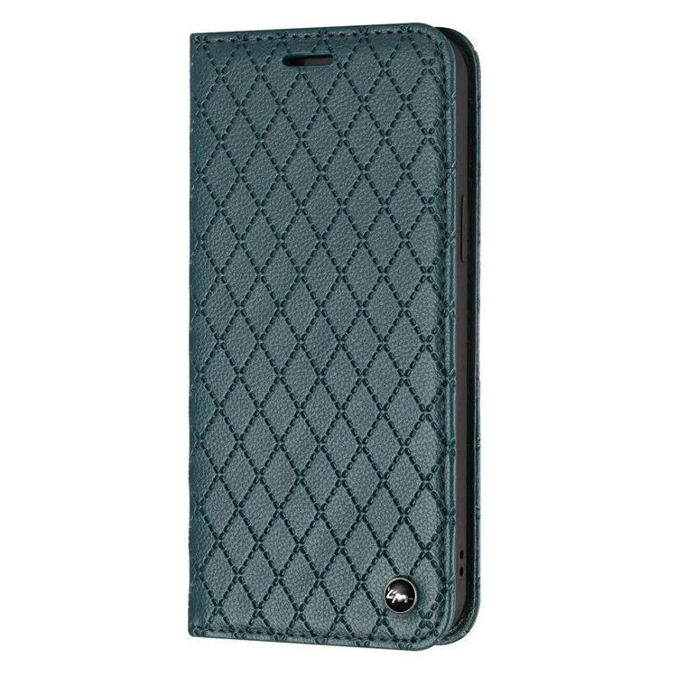 RFID -blockierungshülle Für Samsung Galaxy A12 4G / M12 4G / F12 4G, Magnetische Automatisch Absorbierte Litchi-textur PU Leder-rhombus-mobilfunk-handyschutzabdeckung Mit Ständer Brieftasche - Grün