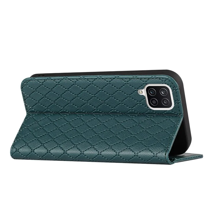 RFID -blockierungshülle Für Samsung Galaxy A12 4G / M12 4G / F12 4G, Magnetische Automatisch Absorbierte Litchi-textur PU Leder-rhombus-mobilfunk-handyschutzabdeckung Mit Ständer Brieftasche - Grün