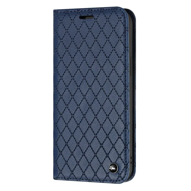 Per Samsung Galaxy A13 4G Litchi Texture PU Leather RFID Blocking Phone Cover Rhombus Embossing Smartphone Wallet Stand Case - Blu