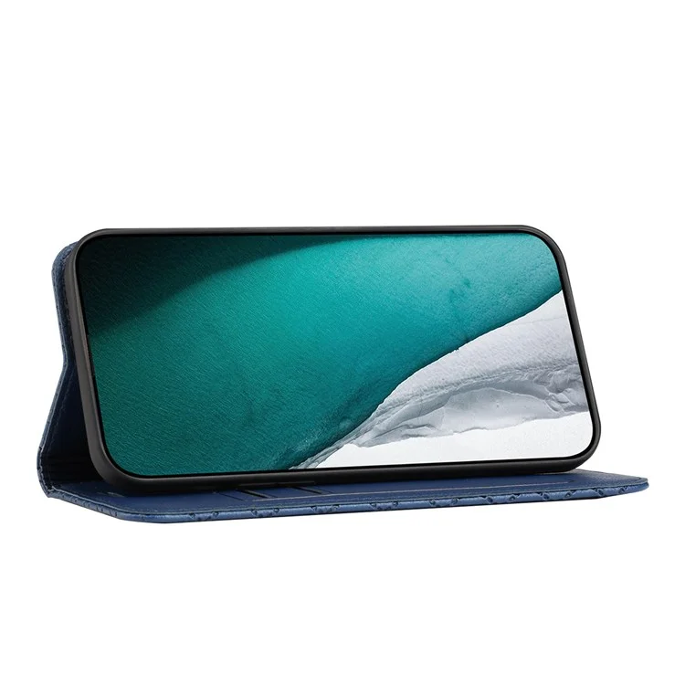 Per Samsung Galaxy A13 4G Litchi Texture PU Leather RFID Blocking Phone Cover Rhombus Embossing Smartphone Wallet Stand Case - Blu