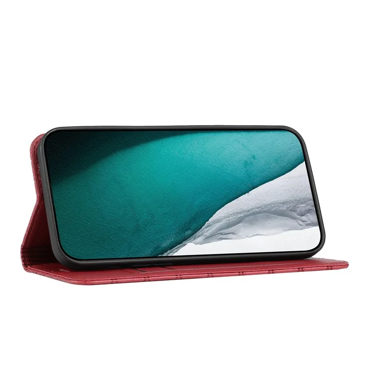 For Samsung Galaxy S22 Ultra 5G Rhombus Embossing Litchi Texture PU Leather Full-protection Cover RFID Blocking Phone Stand Wallet Case - Red