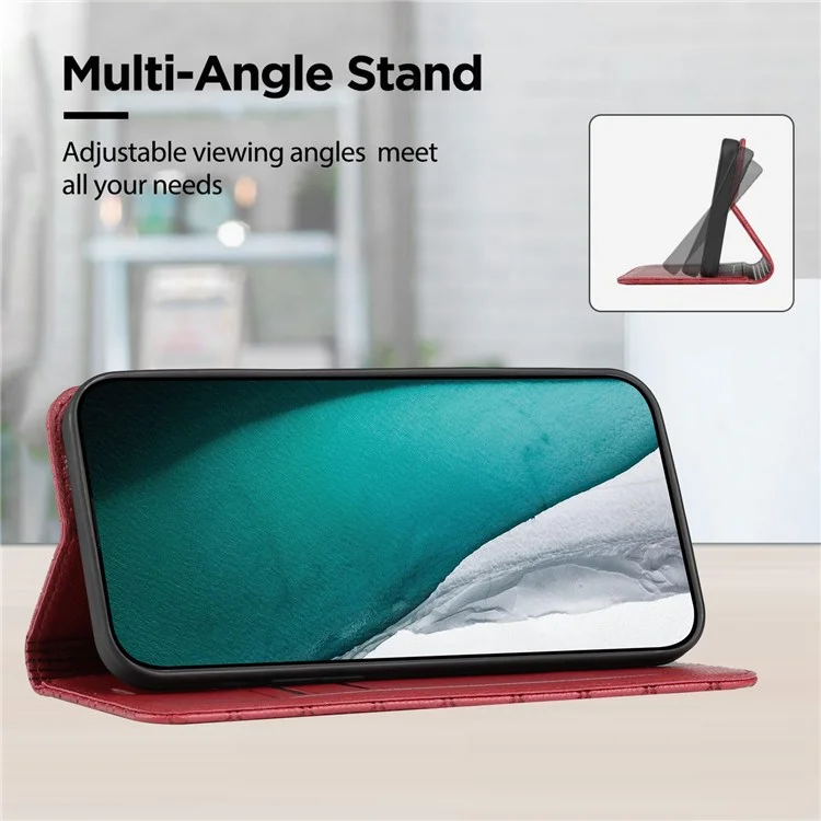 For Samsung Galaxy S22 Ultra 5G Rhombus Embossing Litchi Texture PU Leather Full-protection Cover RFID Blocking Phone Stand Wallet Case - Red