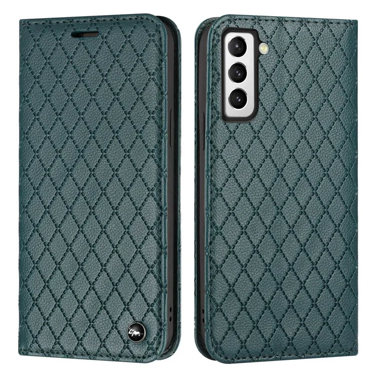 For Samsung Galaxy S21+ 5G / S30+ 5G Rhombus Embossing Litchi Texture PU Leather Drop-proof Cover RFID Blocking Phone Stand Wallet Case - Green