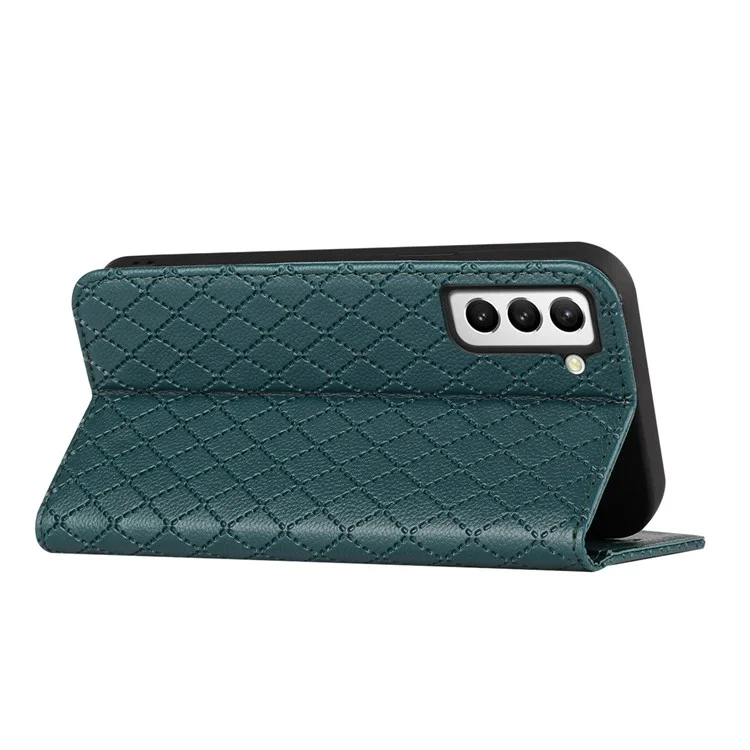 For Samsung Galaxy S21+ 5G / S30+ 5G Rhombus Embossing Litchi Texture PU Leather Drop-proof Cover RFID Blocking Phone Stand Wallet Case - Green