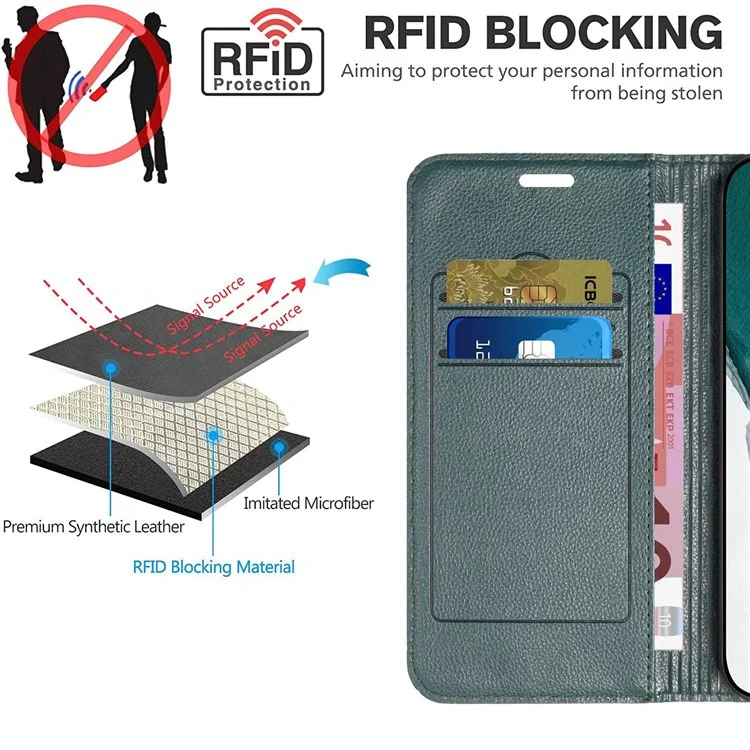 For Samsung Galaxy S21+ 5G / S30+ 5G Rhombus Embossing Litchi Texture PU Leather Drop-proof Cover RFID Blocking Phone Stand Wallet Case - Green