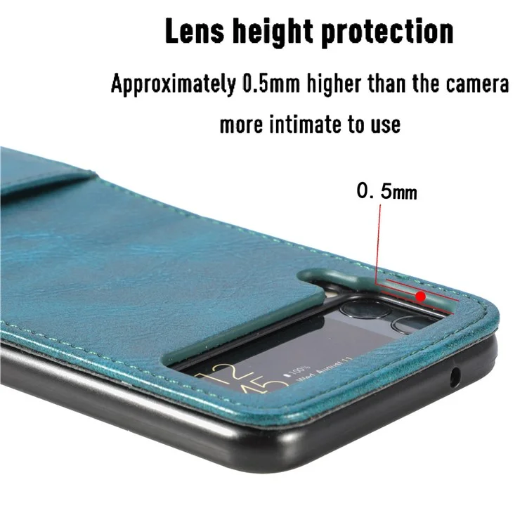 For Samsung Galaxy Z Flip4 5G Portable Wallet Phone Case PU Leather Coated Hard PC Cover Folding Phone Shell - Brown