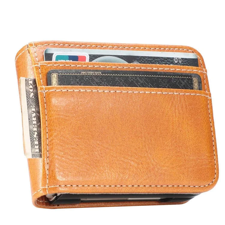 For Samsung Galaxy Z Flip4 5G Portable Wallet Phone Case PU Leather Coated Hard PC Cover Folding Phone Shell - Brown