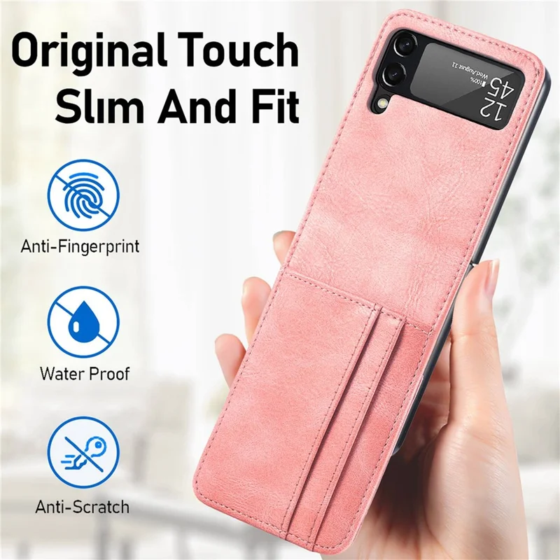 For Samsung Galaxy Z Flip4 5G Portable Wallet Phone Case PU Leather Coated Hard PC Cover Folding Phone Shell - Pink